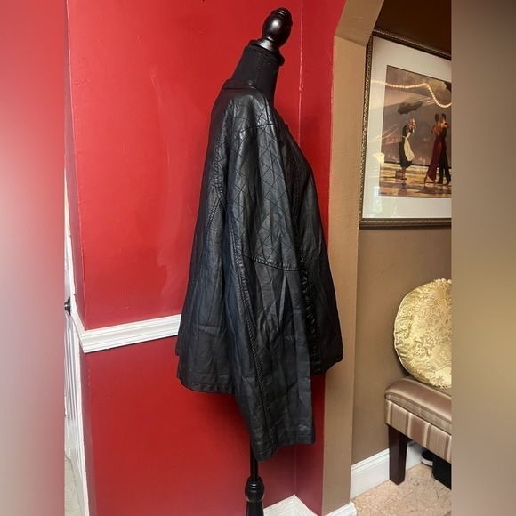 Cato Vegan Women's Leather Zip Front Moto 22/24W Jacket Black Pearl Floral‎ Lace - Picture 2 of 12